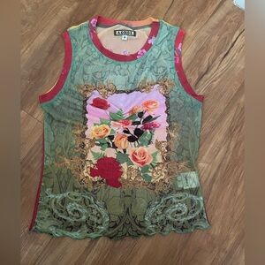 Y2K Vintage A.Gold.E Sheer Mixed Fabric Tank Medium